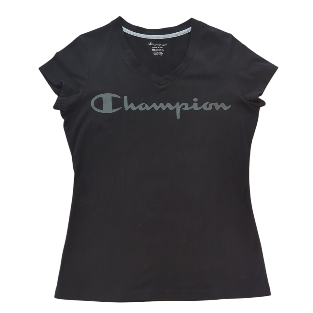 Champion Double Dry V Neck Short Sleeve Tee Shirt LARGE Black